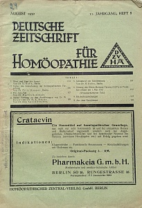 Deutsche Zeitschrift fur Homoeopathie, august 1932