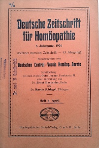 Deutsche Zeitschrift fur Homoeopathie, april 1926