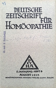 Deutsche Zeitschrift fur Homoeopathie, august 1927