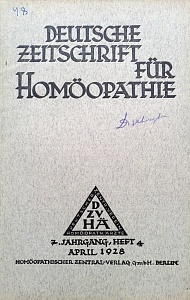 Deutsche Zeitschrift fur Homoeopathie, april 1928	